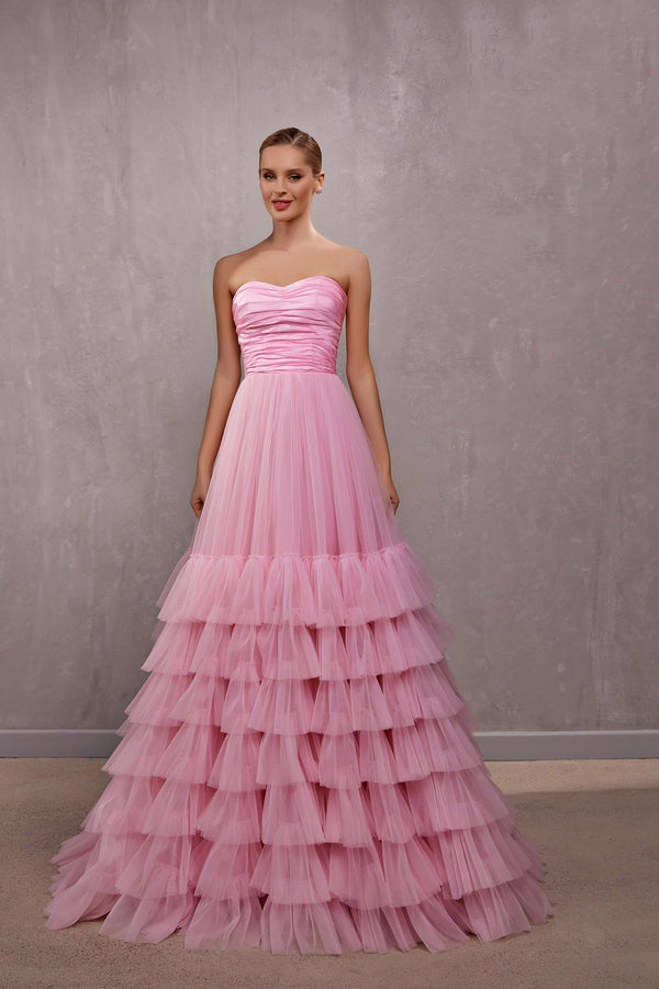 Women's Pink Tulle Prom Dress - Elegant and Stylish Evening Gown