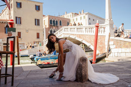 A-Line Wedding Dress with Floral Appliqués and High Slit