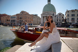 A-Line Wedding Dress with Beaded Lace Bodice and High Slit