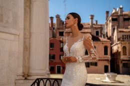 Mermaid Wedding Dress with Illusion Sleeves and Beaded Lace