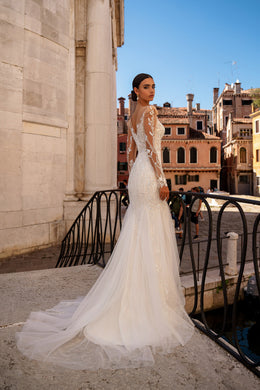 Mermaid Wedding Dress with Illusion Sleeves and Beaded Lace
