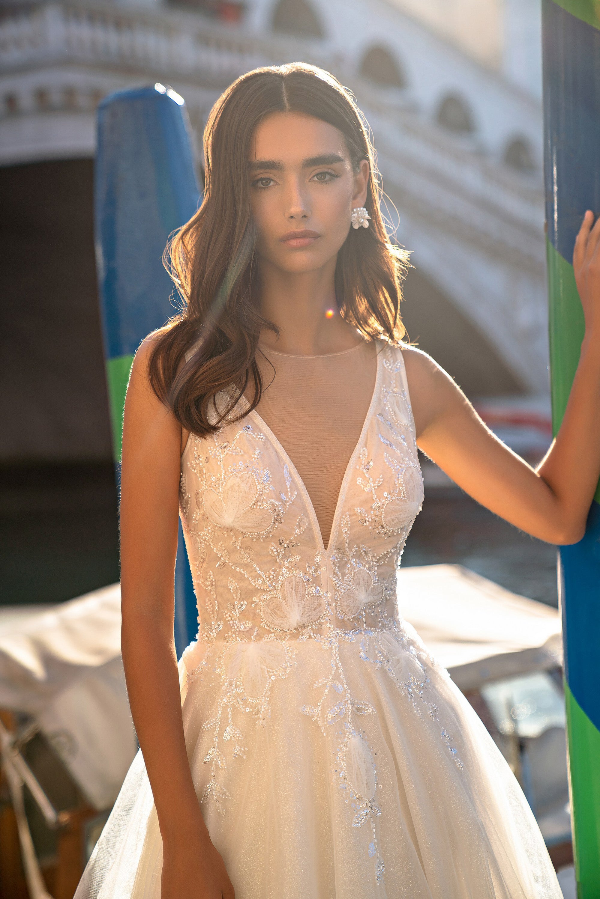 A-Line Wedding Dress with Plunging Illusion Neckline