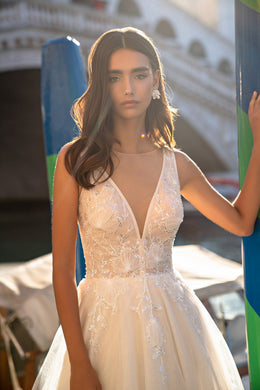 A-Line Wedding Dress with Plunging Illusion Neckline