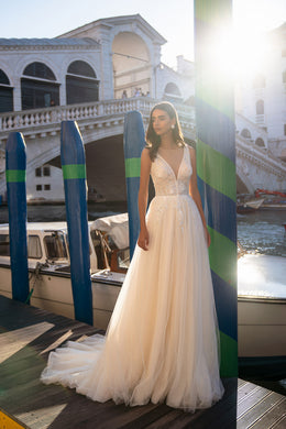 A-Line Wedding Dress with Plunging Illusion Neckline