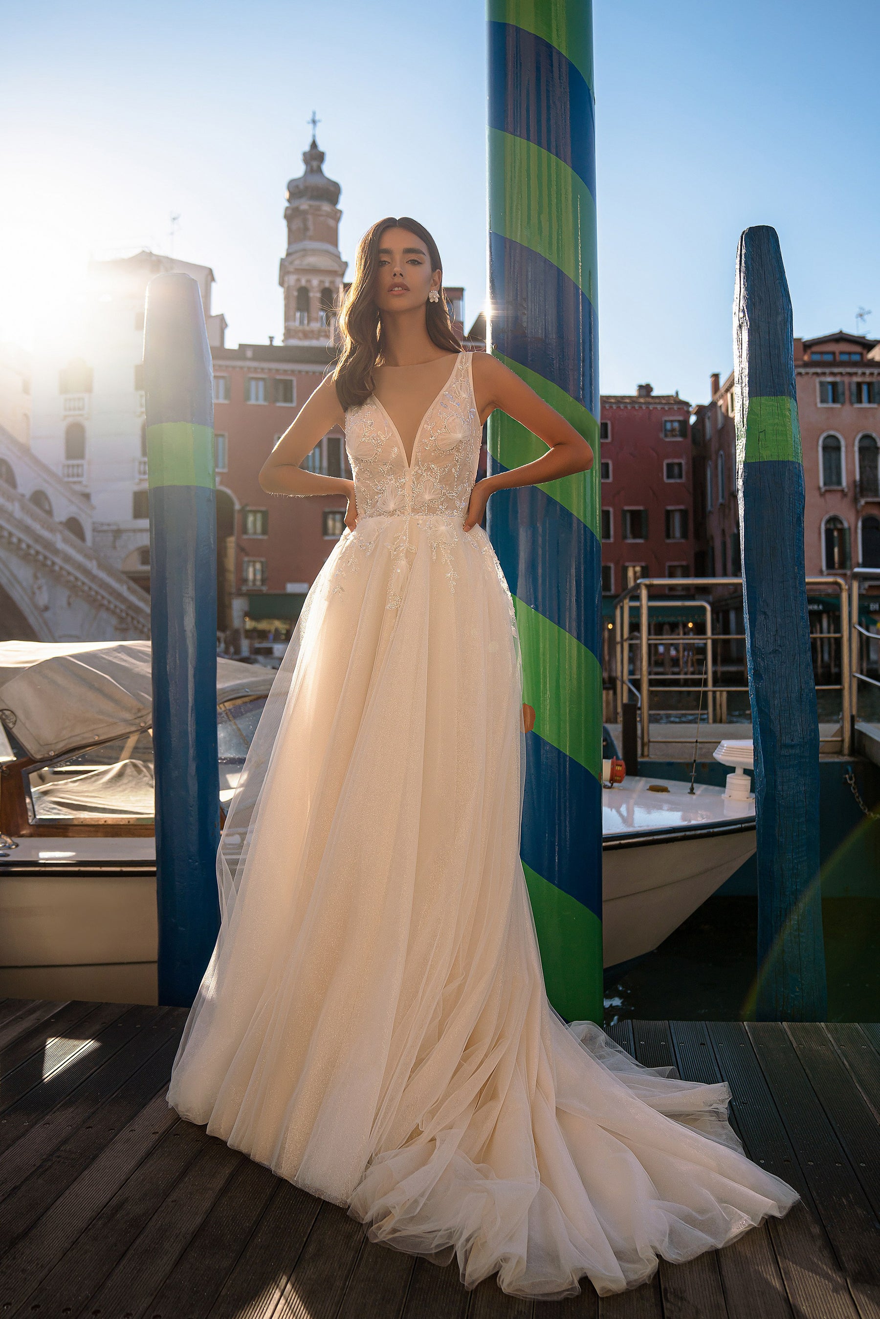 A-Line Wedding Dress with Plunging Illusion Neckline
