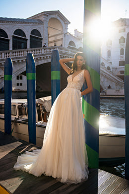 A-Line Wedding Dress with Plunging Illusion Neckline