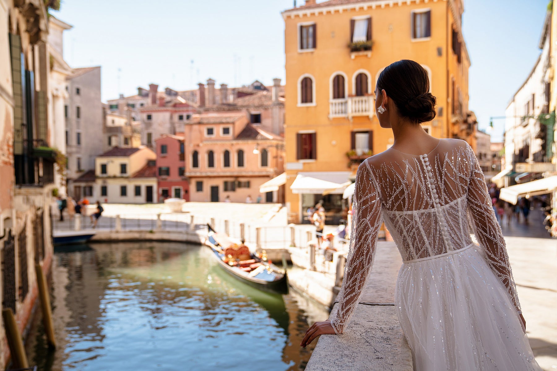 A-Line Wedding Dress with Illusion Long Sleeves and Beaded Bodice