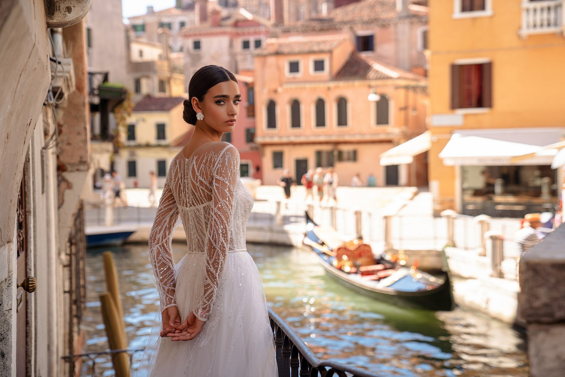 A-Line Wedding Dress with Illusion Long Sleeves and Beaded Bodice