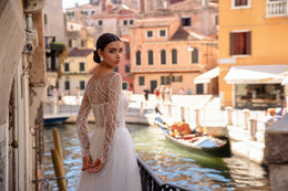 A-Line Wedding Dress with Illusion Long Sleeves and Beaded Bodice