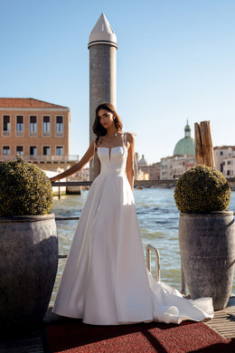 Minimalist A-Line Wedding Dress with Tie Straps and Low Back