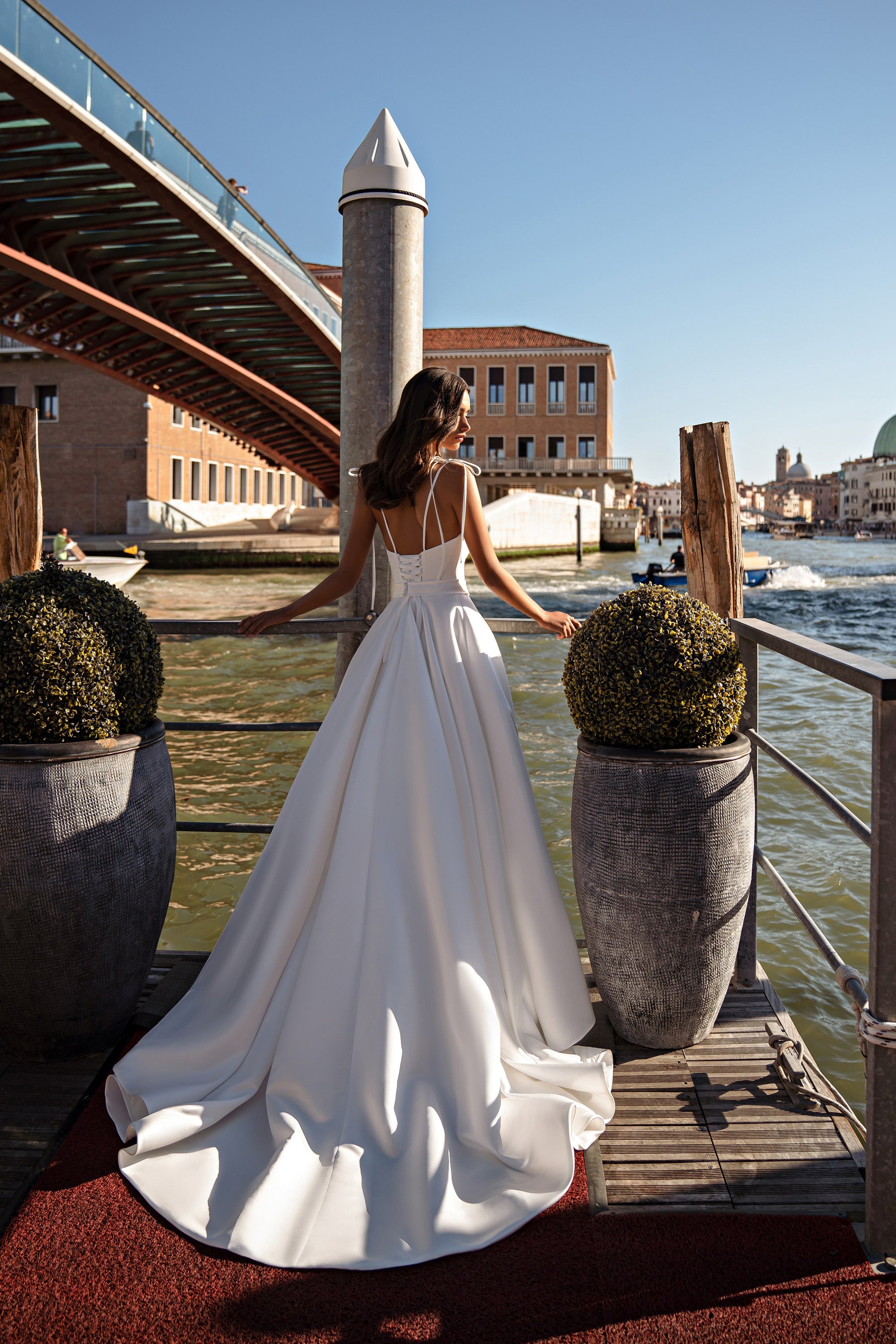 Minimalist A-Line Wedding Dress with Tie Straps and Low Back