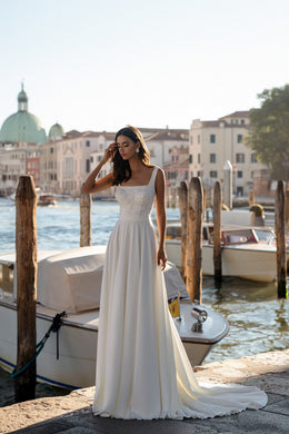 A-Line Satin Wedding Dress with Floral Beaded Bodice
