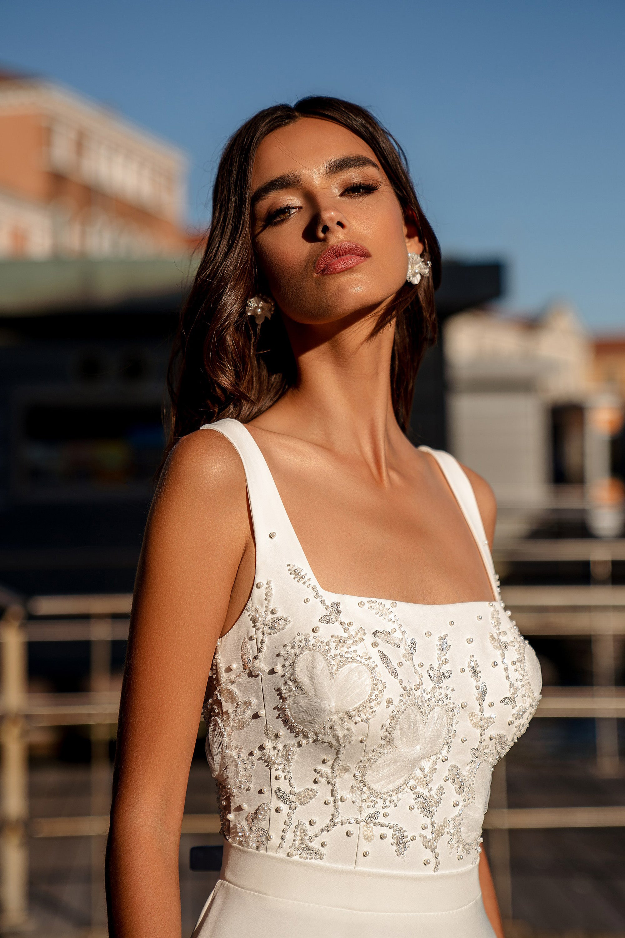 A-Line Satin Wedding Dress with Floral Beaded Bodice