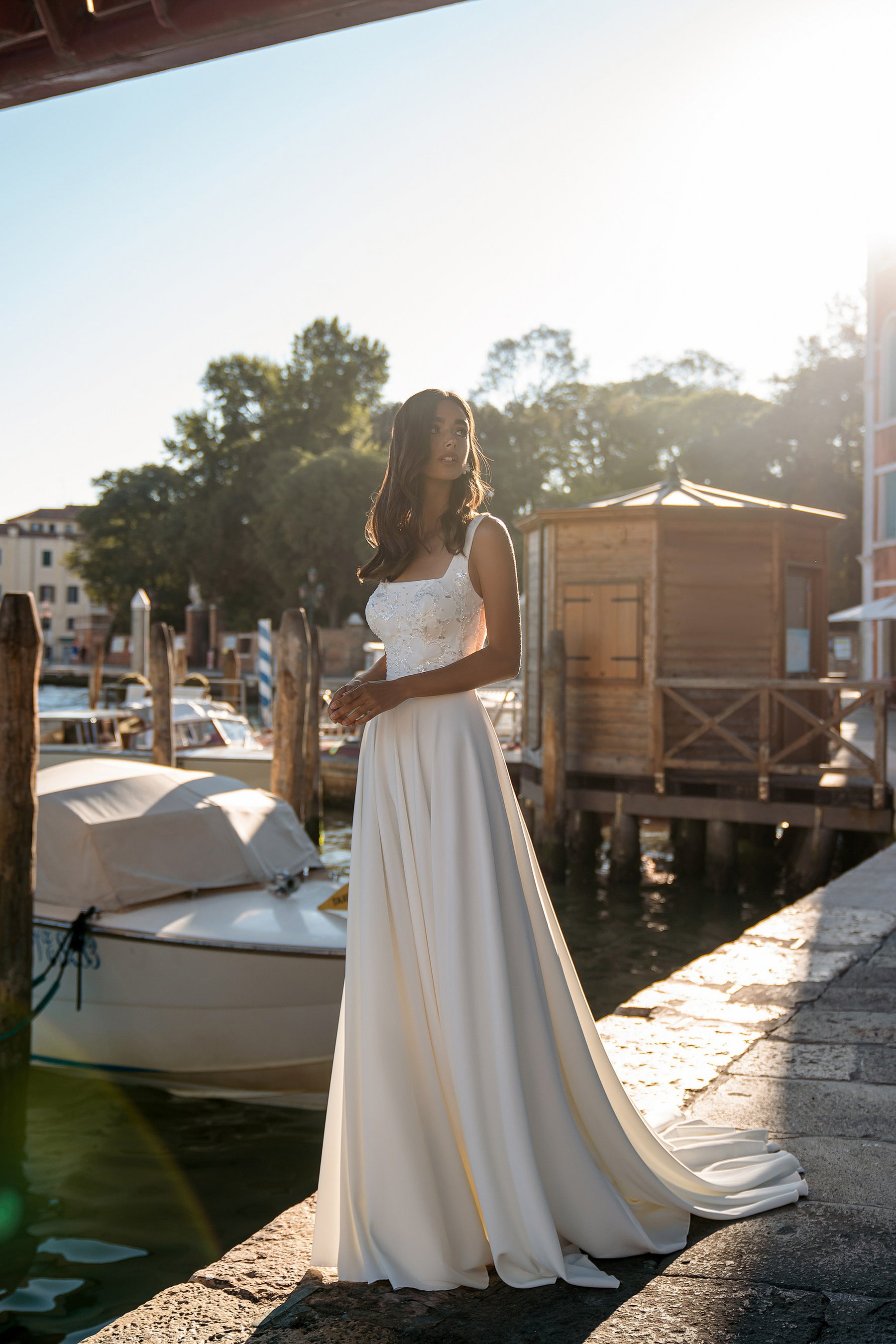 A-Line Satin Wedding Dress with Floral Beaded Bodice