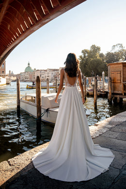 A-Line Satin Wedding Dress with Floral Beaded Bodice