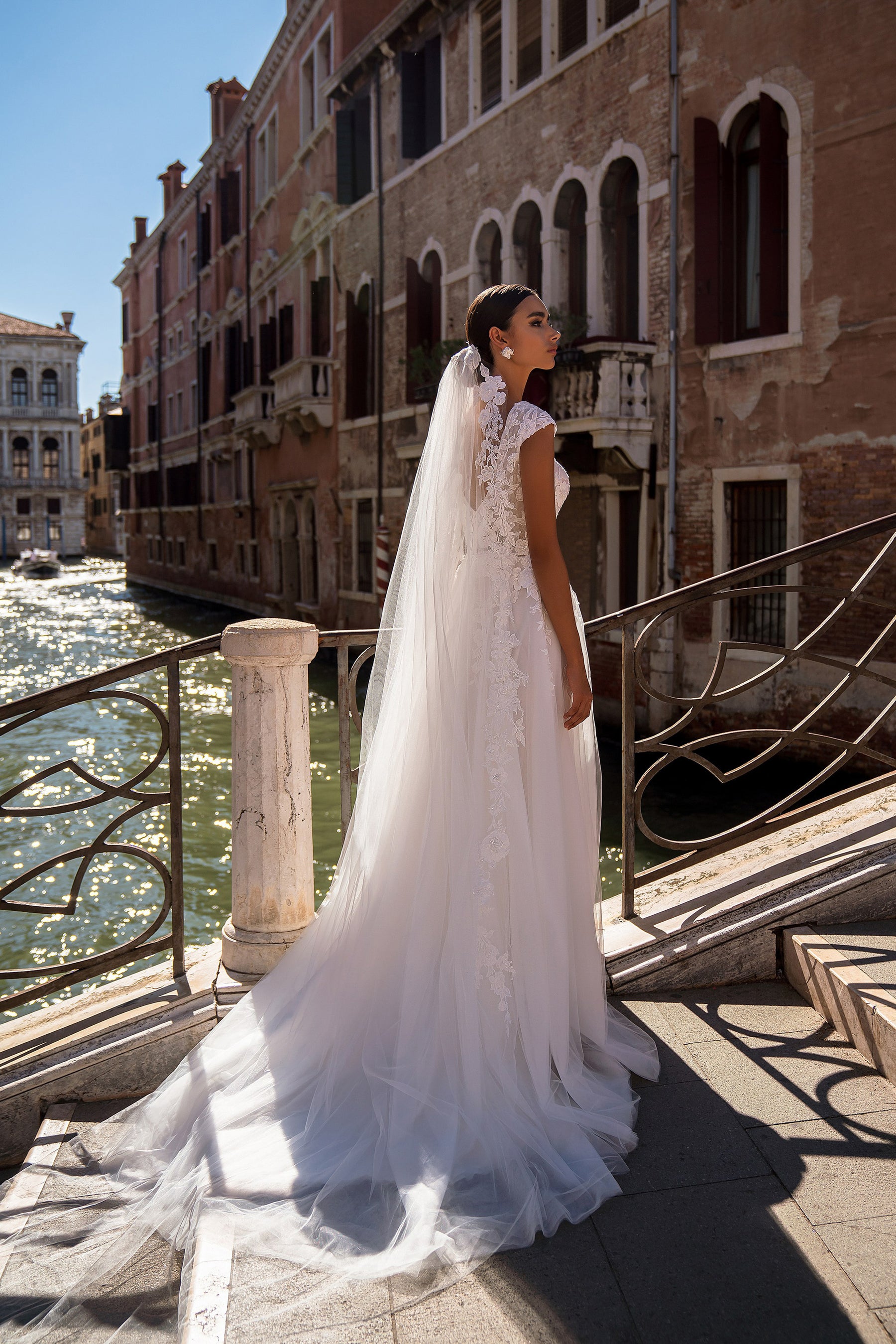 A-Line Lace Wedding Dress with Cap Sleeves and V-Neck