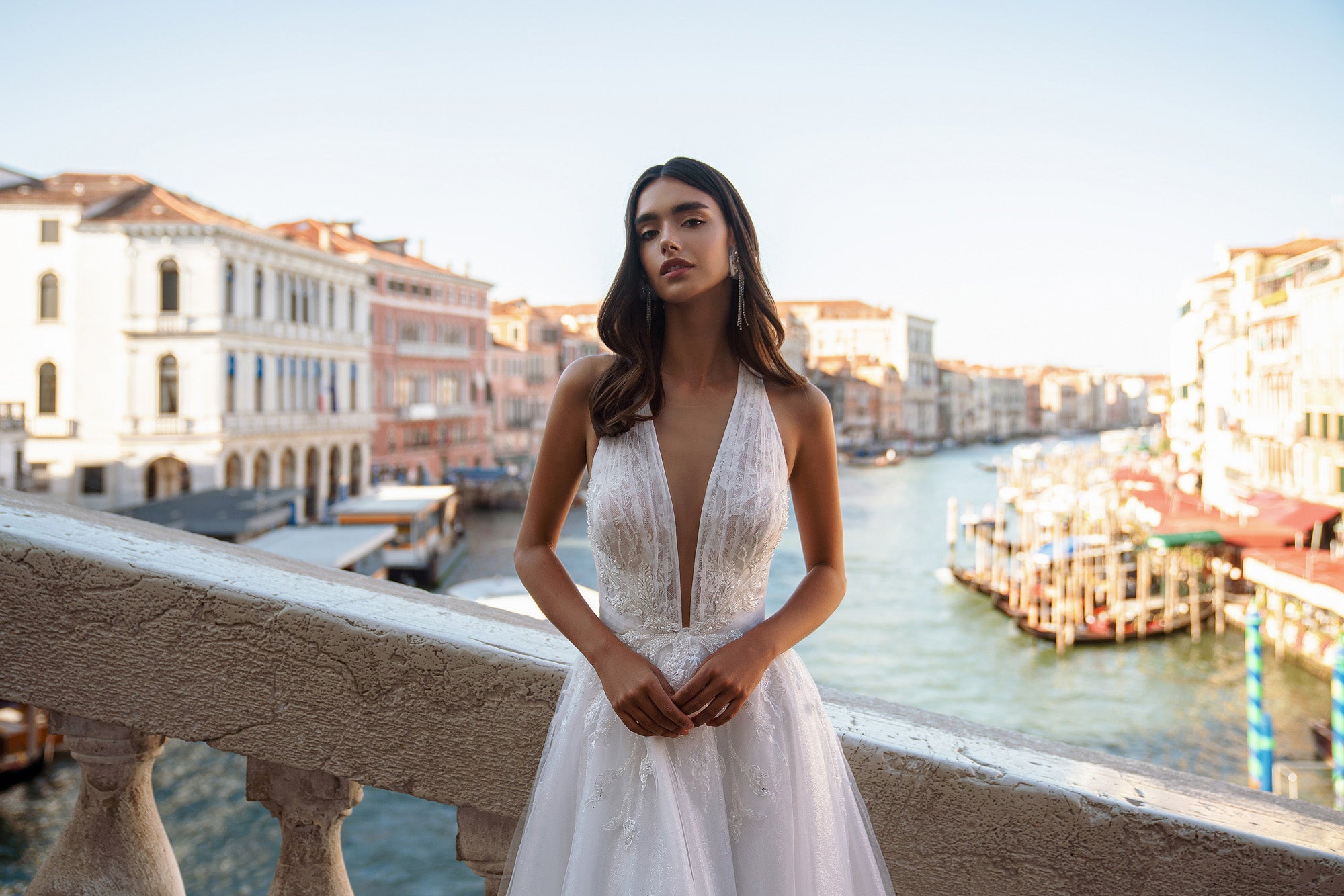 A-Line Halter Wedding Dress with Lace Bodice and Open Back
