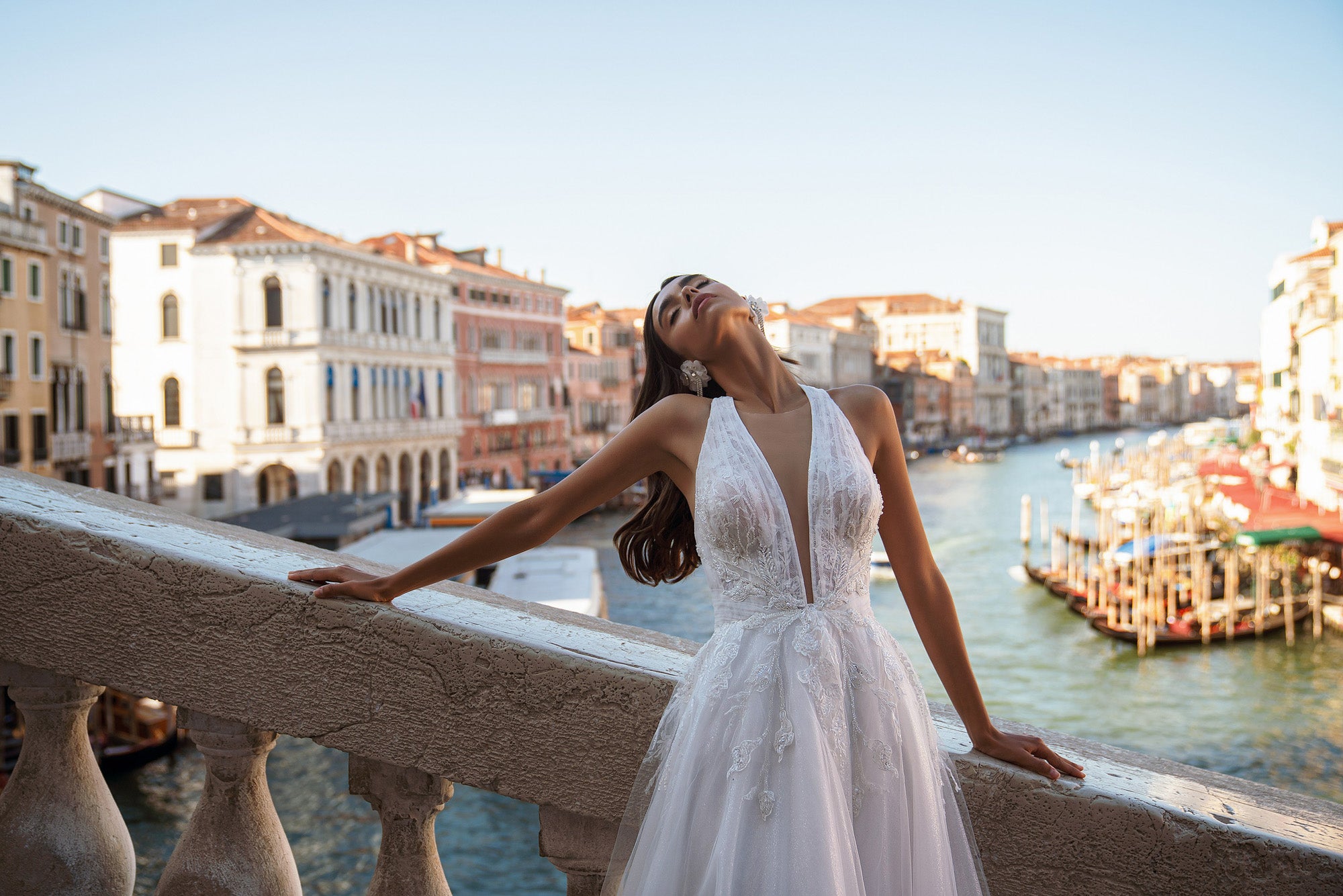 A-Line Halter Wedding Dress with Lace Bodice and Open Back