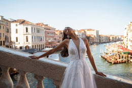 A-Line Halter Wedding Dress with Lace Bodice and Open Back