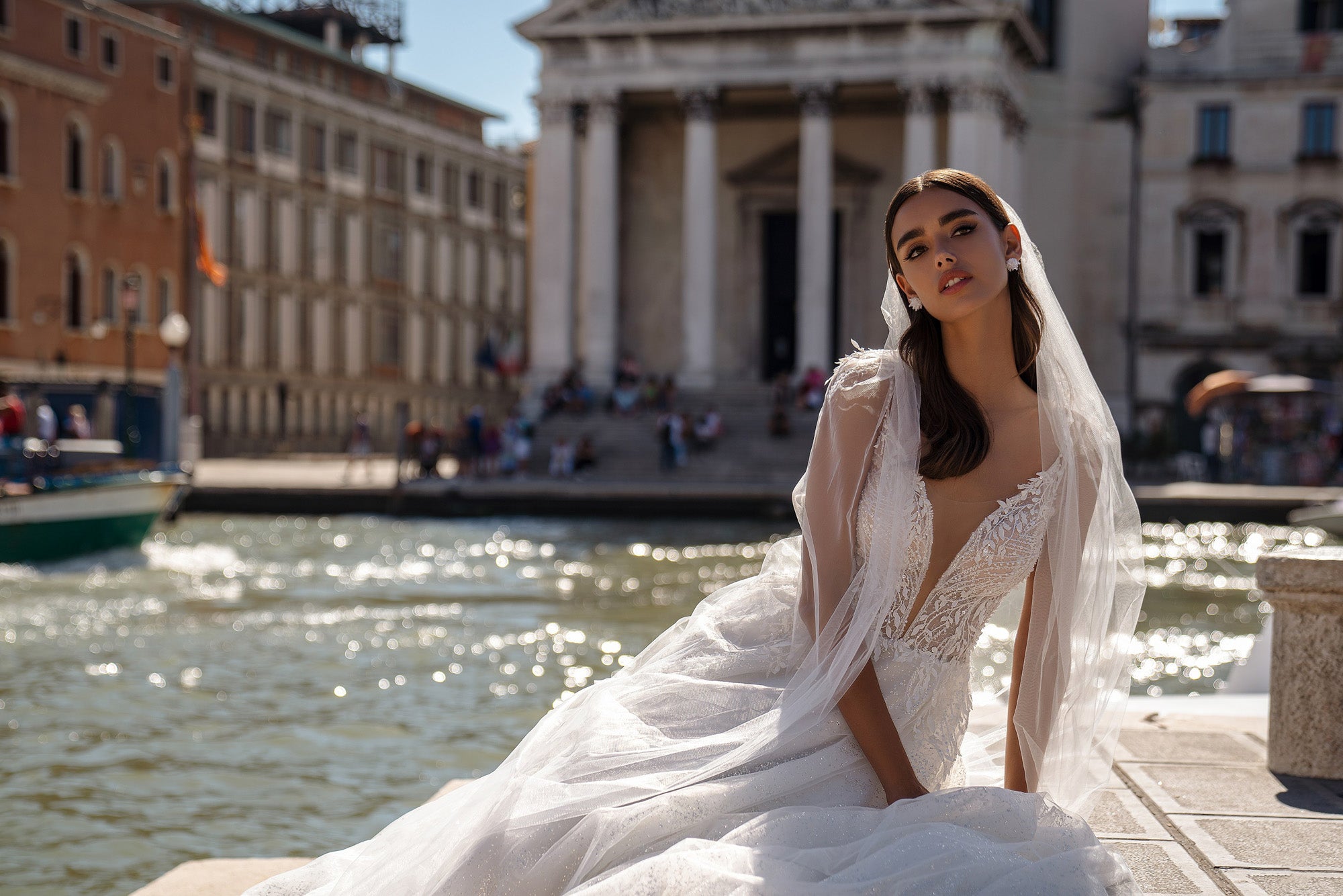 A-Line V-Neck Wedding Dress with Beaded Lace Bodice