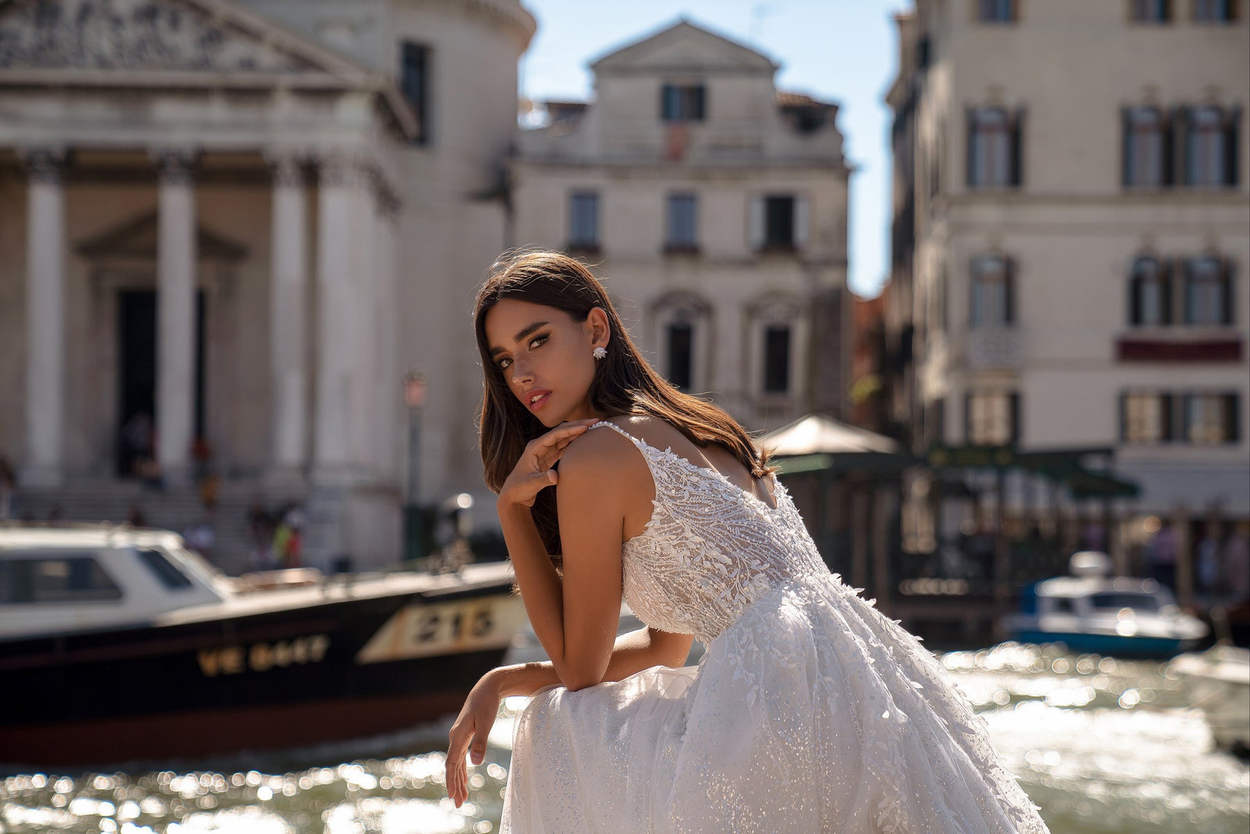 A-Line V-Neck Wedding Dress with Beaded Lace Bodice