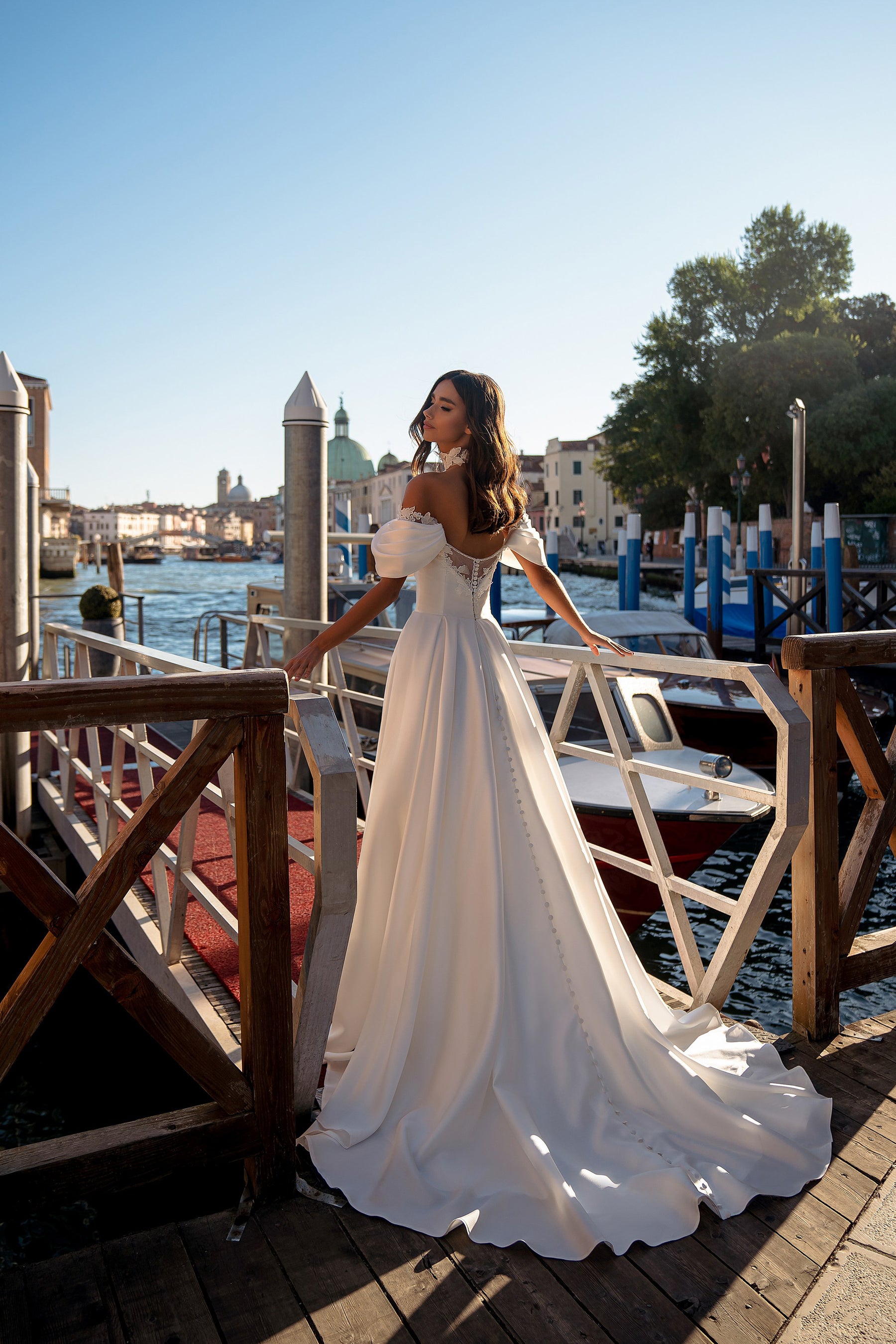 Off-The-Shoulder A-Line Wedding Dress with Floral Lace