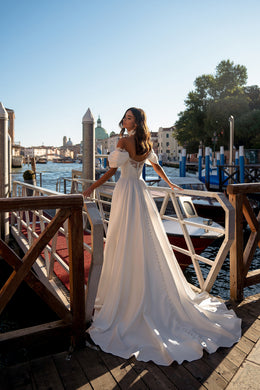 Off-The-Shoulder A-Line Wedding Dress with Floral Lace
