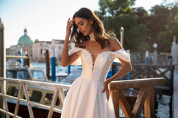 Off-The-Shoulder A-Line Wedding Dress with Floral Lace