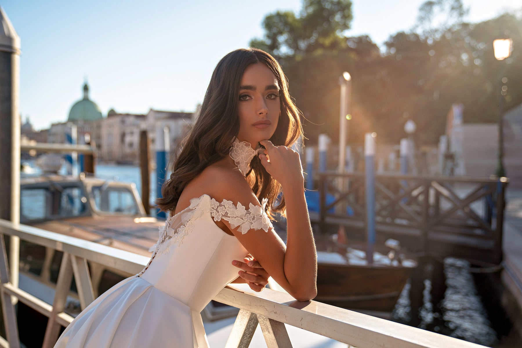 Off-The-Shoulder A-Line Wedding Dress with Floral Lace
