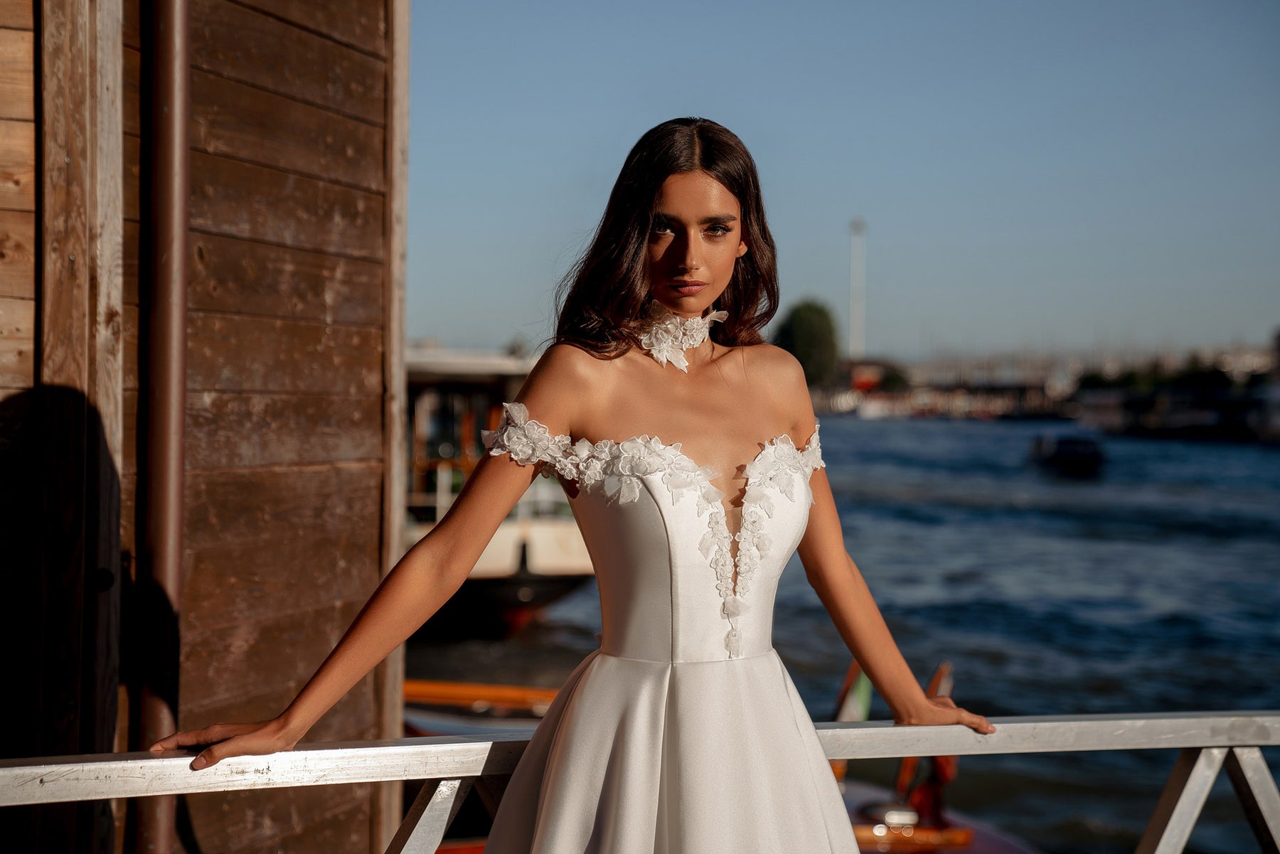 Off-The-Shoulder A-Line Wedding Dress with Floral Lace