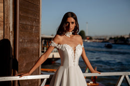 Off-The-Shoulder A-Line Wedding Dress with Floral Lace
