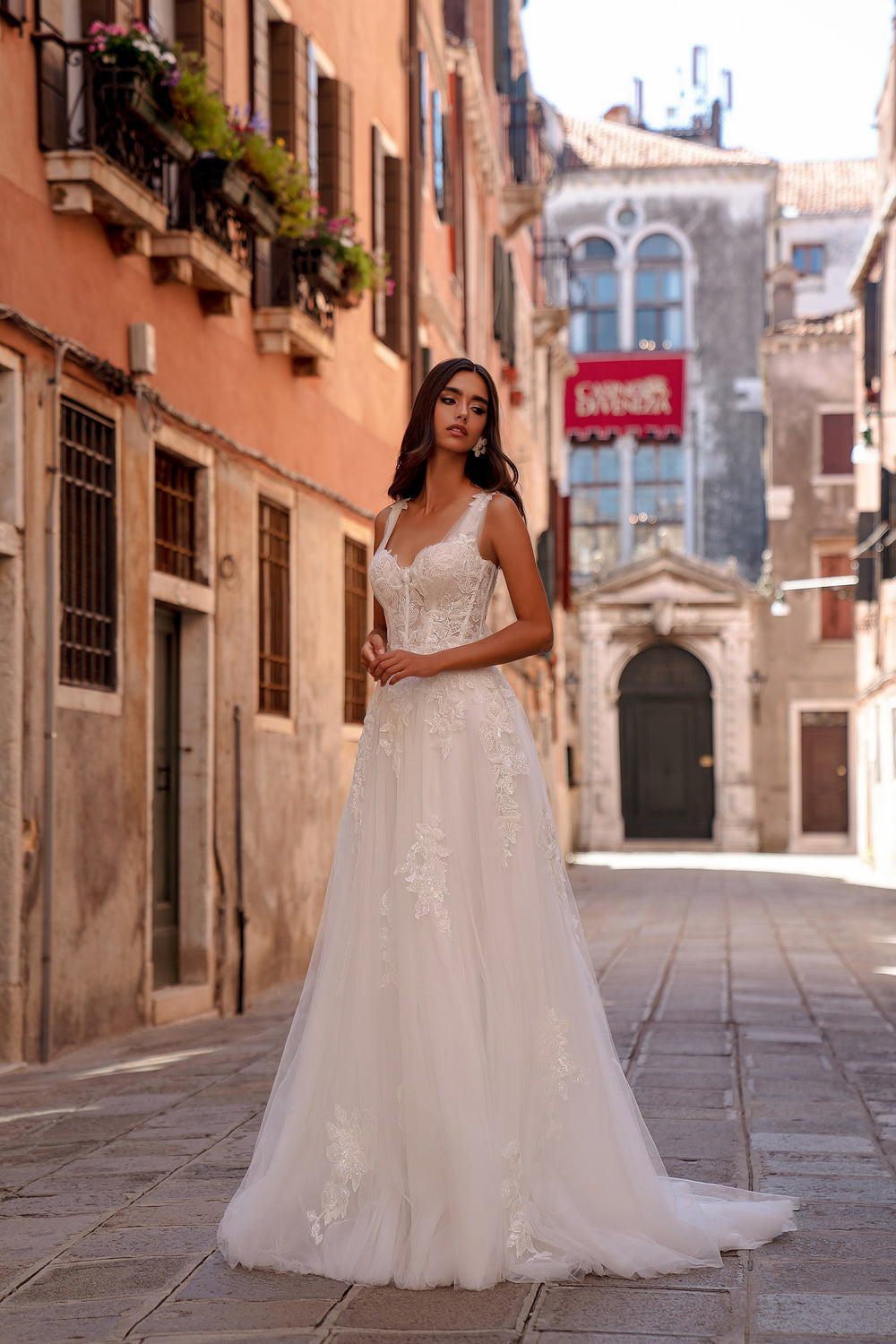 A-Line Wedding Dress with Sweetheart Neckline and Floral Lace