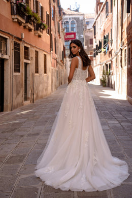 A-Line Wedding Dress with Sweetheart Neckline and Floral Lace