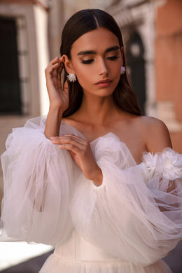 A-Line Wedding Dress with Floral Detachable Sleeves