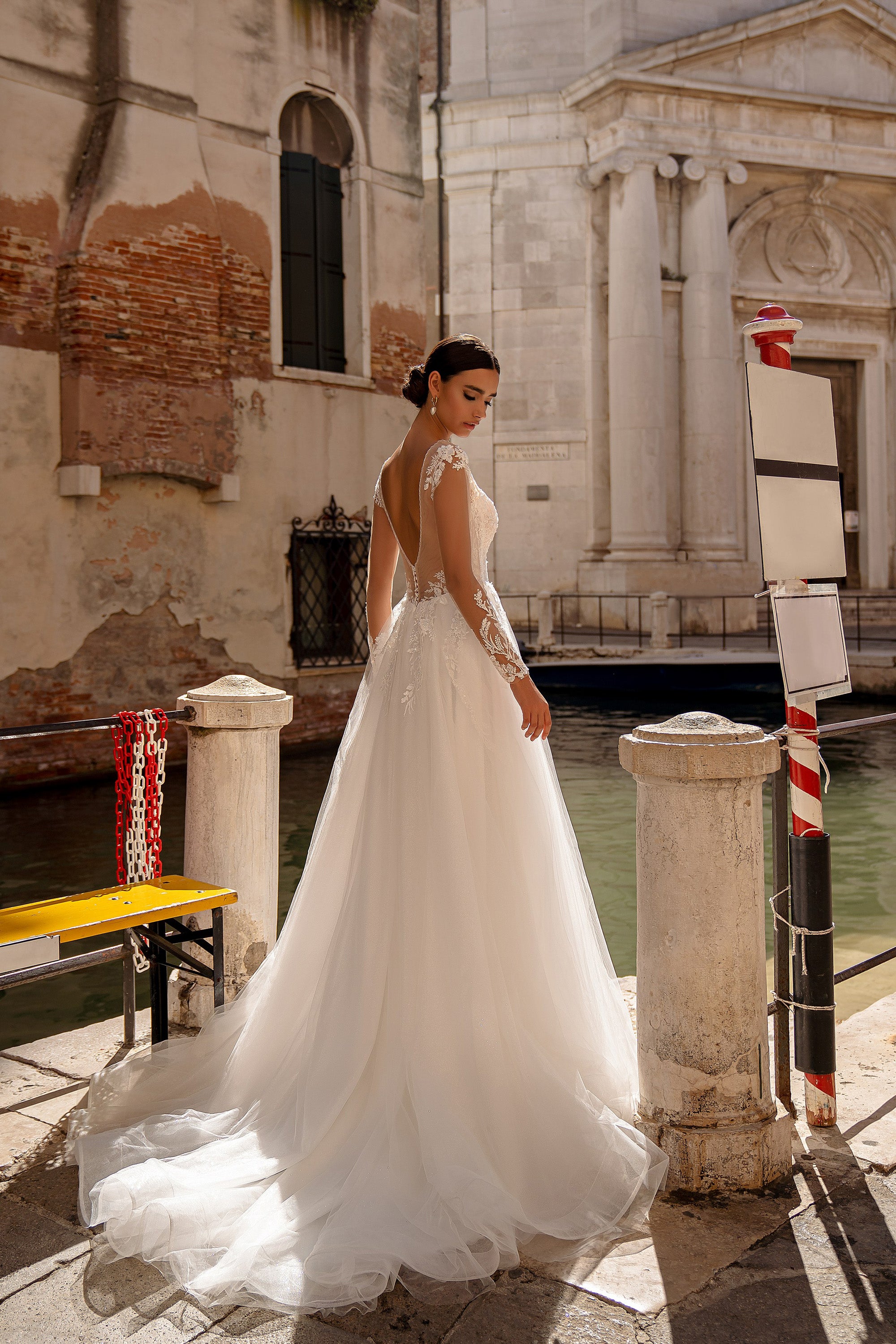 A-Line Wedding Dress with Illusion Long Sleeves and Lace Appliqués
