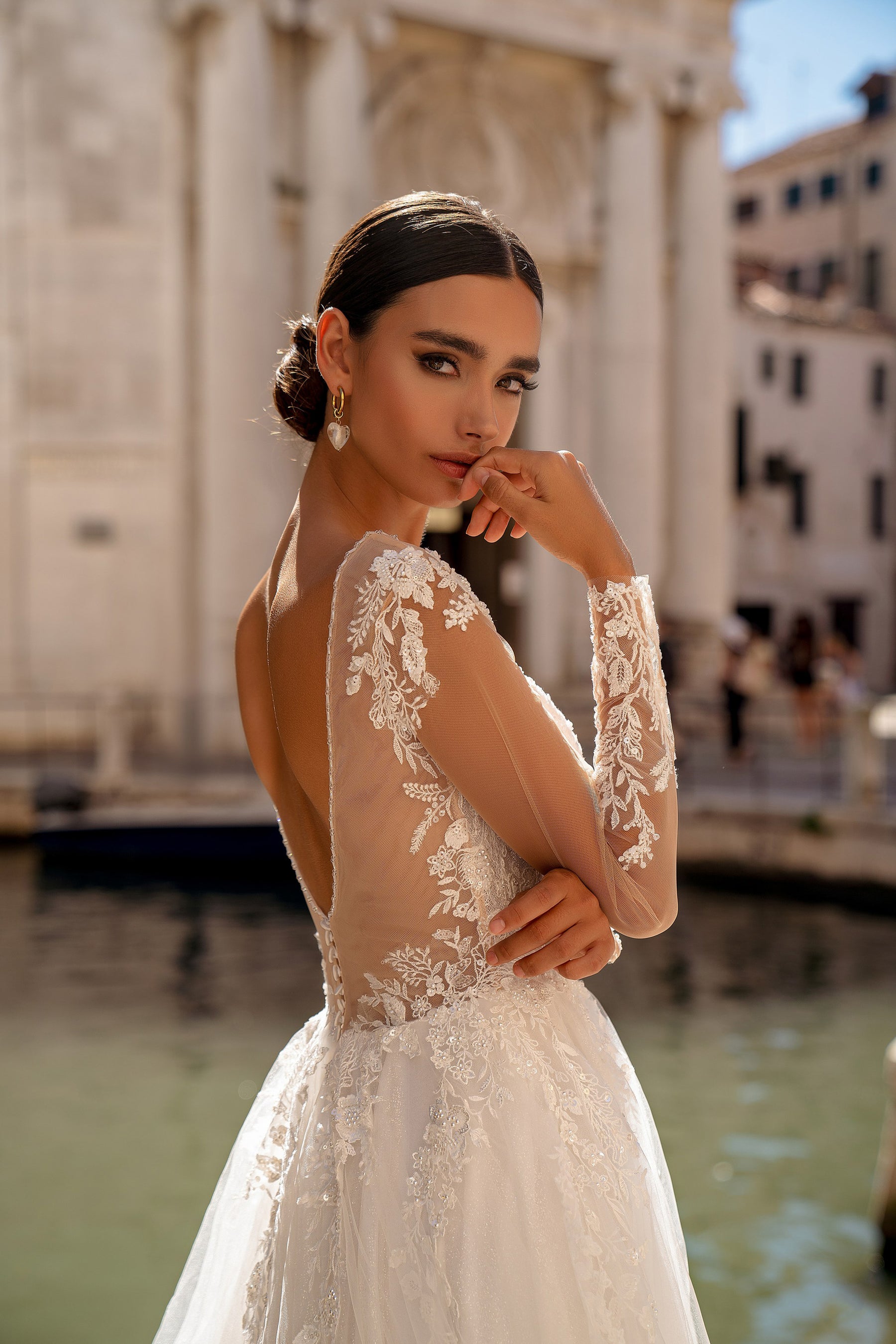 A-Line Wedding Dress with Illusion Long Sleeves and Lace Appliqués