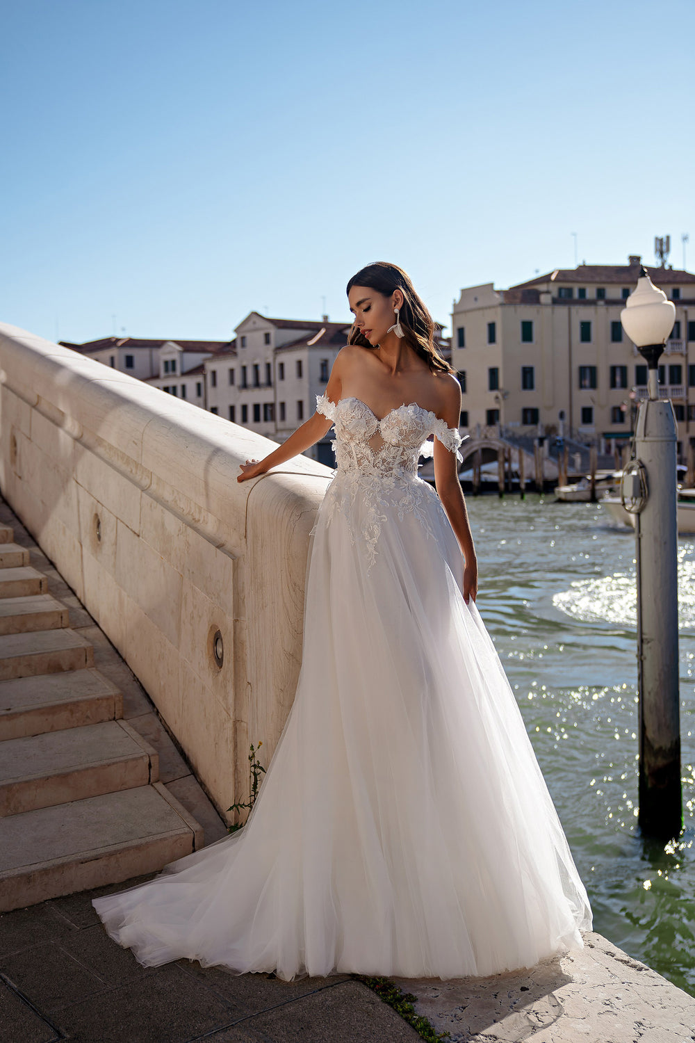 Off-The-Shoulder A-Line Wedding Dress with Lace Appliqués