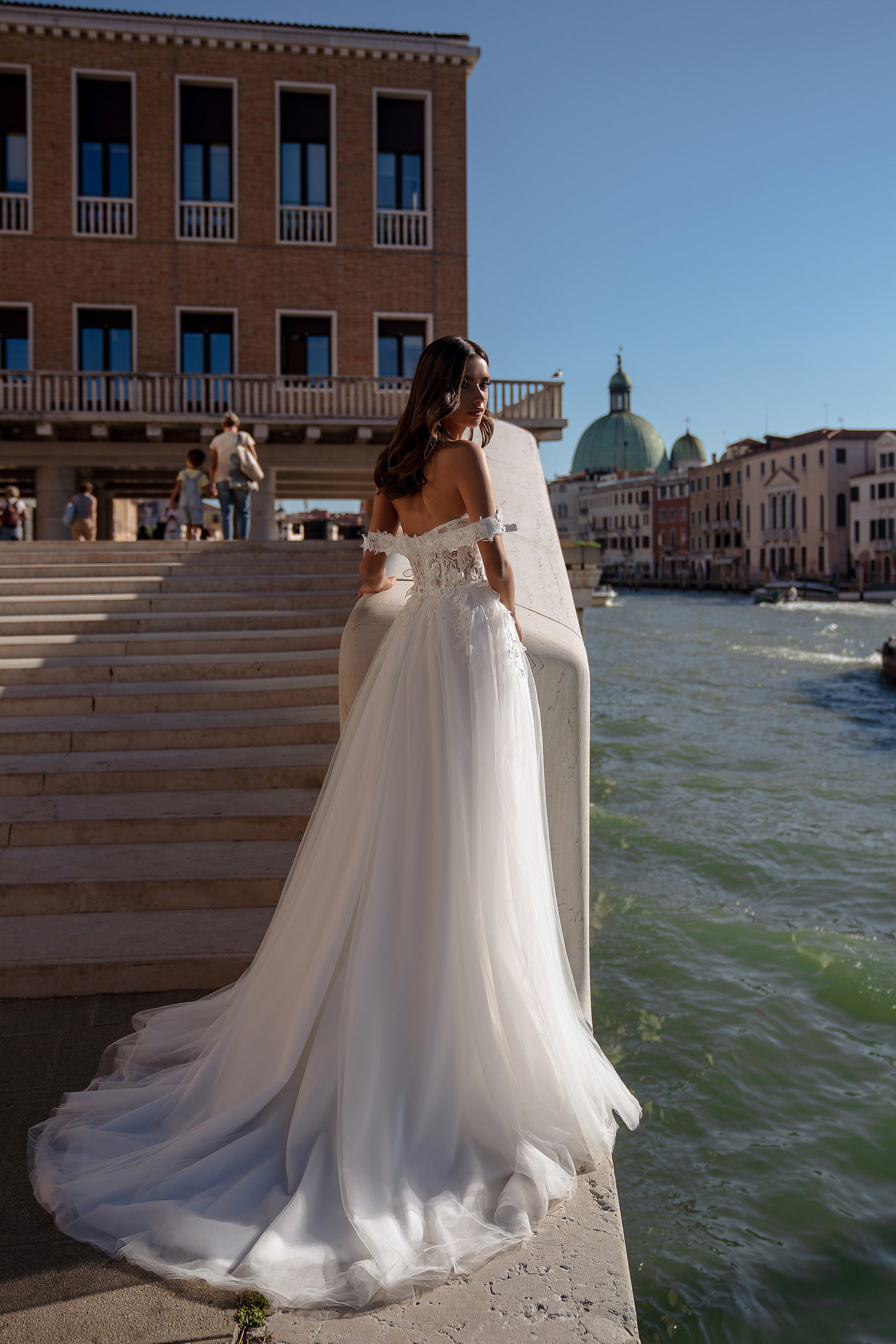 Off-The-Shoulder A-Line Wedding Dress with Lace Appliqués