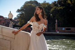 Off-The-Shoulder A-Line Wedding Dress with Lace Appliqués