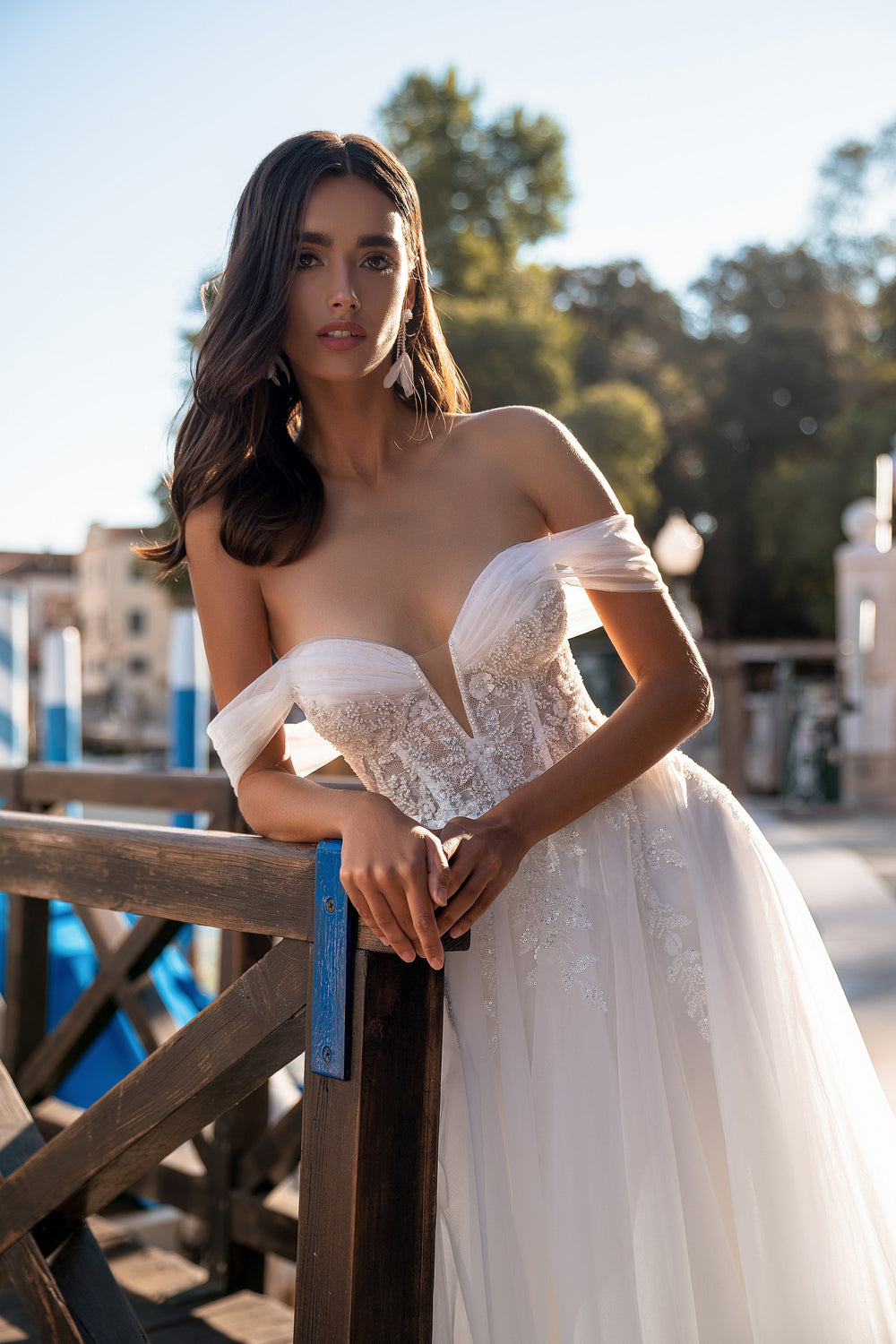 Off-The-Shoulder A-Line Wedding Dress with Beaded Lace Bodice