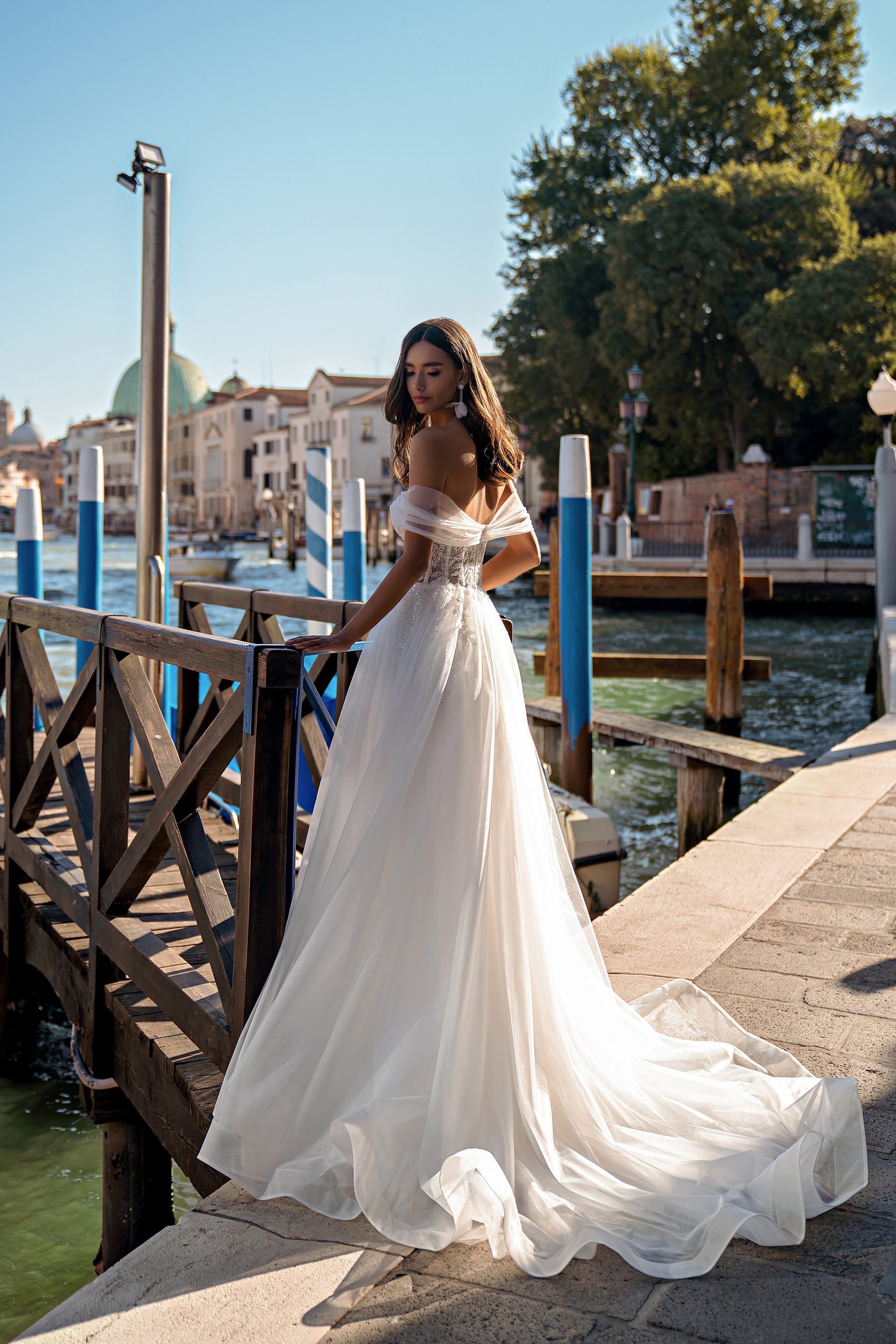 Off-The-Shoulder A-Line Wedding Dress with Beaded Lace Bodice