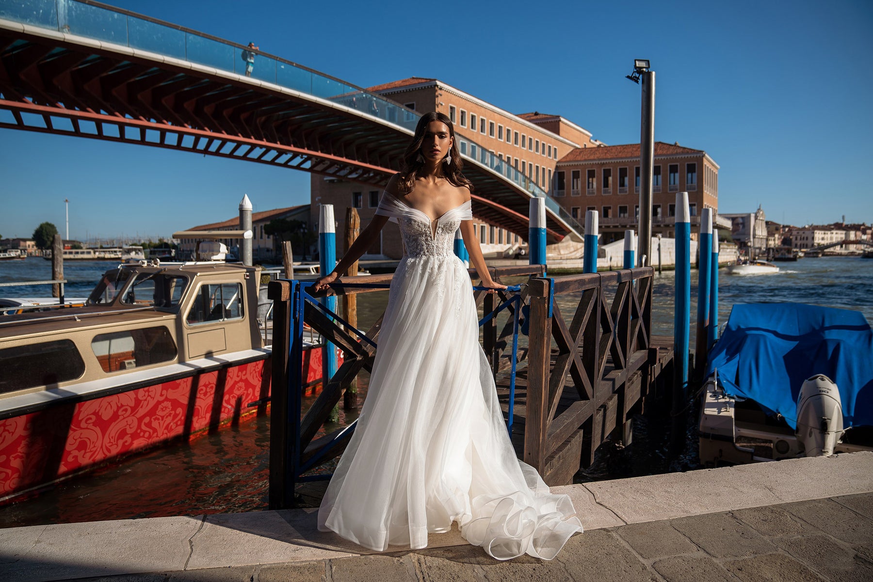Off-The-Shoulder A-Line Wedding Dress with Beaded Lace Bodice