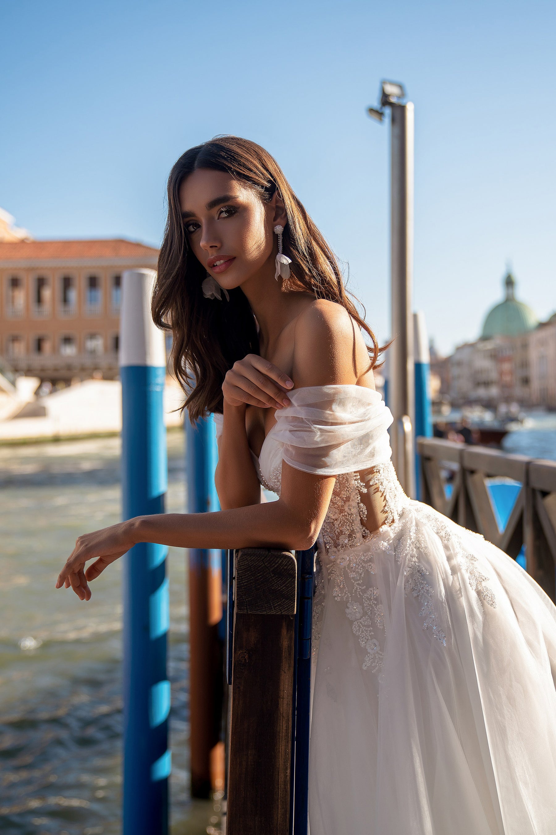 Off-The-Shoulder A-Line Wedding Dress with Beaded Lace Bodice