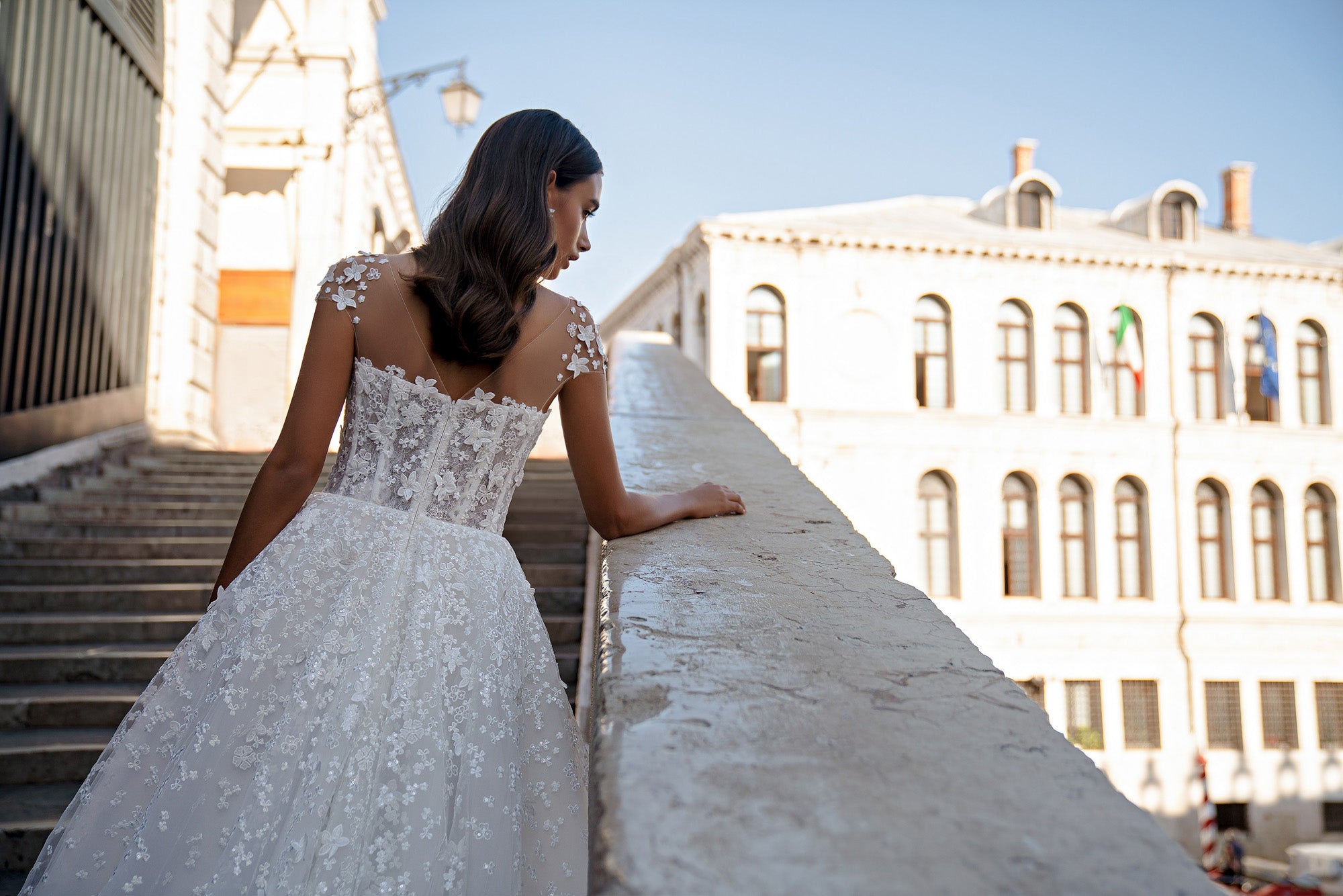 Illusion Cap Sleeve A-Line Wedding Dress with Floral Lace