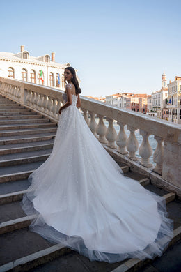 Illusion Cap Sleeve A-Line Wedding Dress with Floral Lace