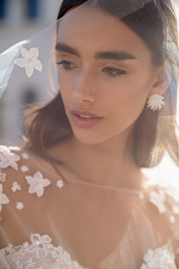 Illusion Cap Sleeve A-Line Wedding Dress with Floral Lace