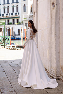 Long Sleeve A-Line Wedding Dress with Illusion Lace Back