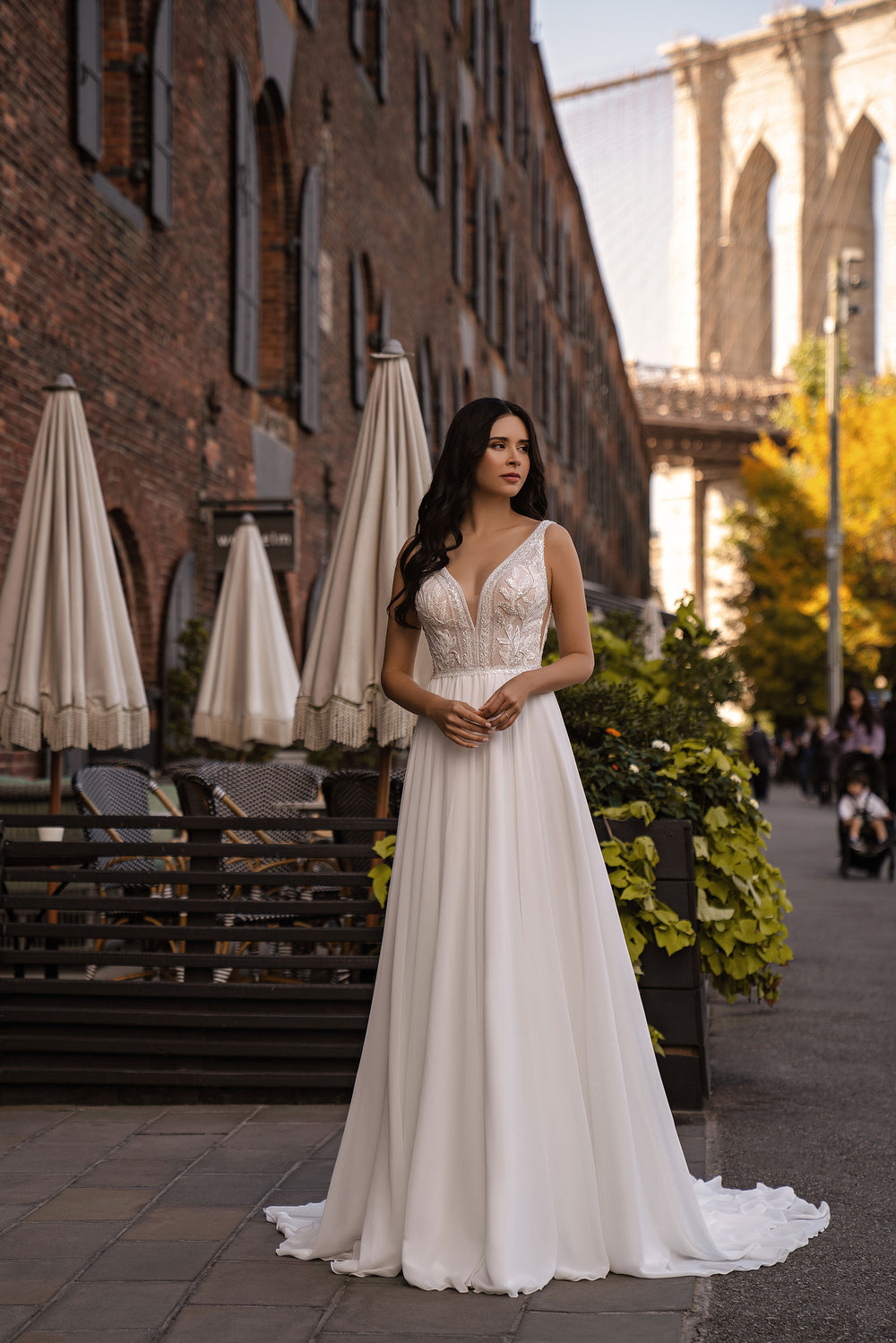 A-Line Chiffon Wedding Dress with Plunging V-Neck