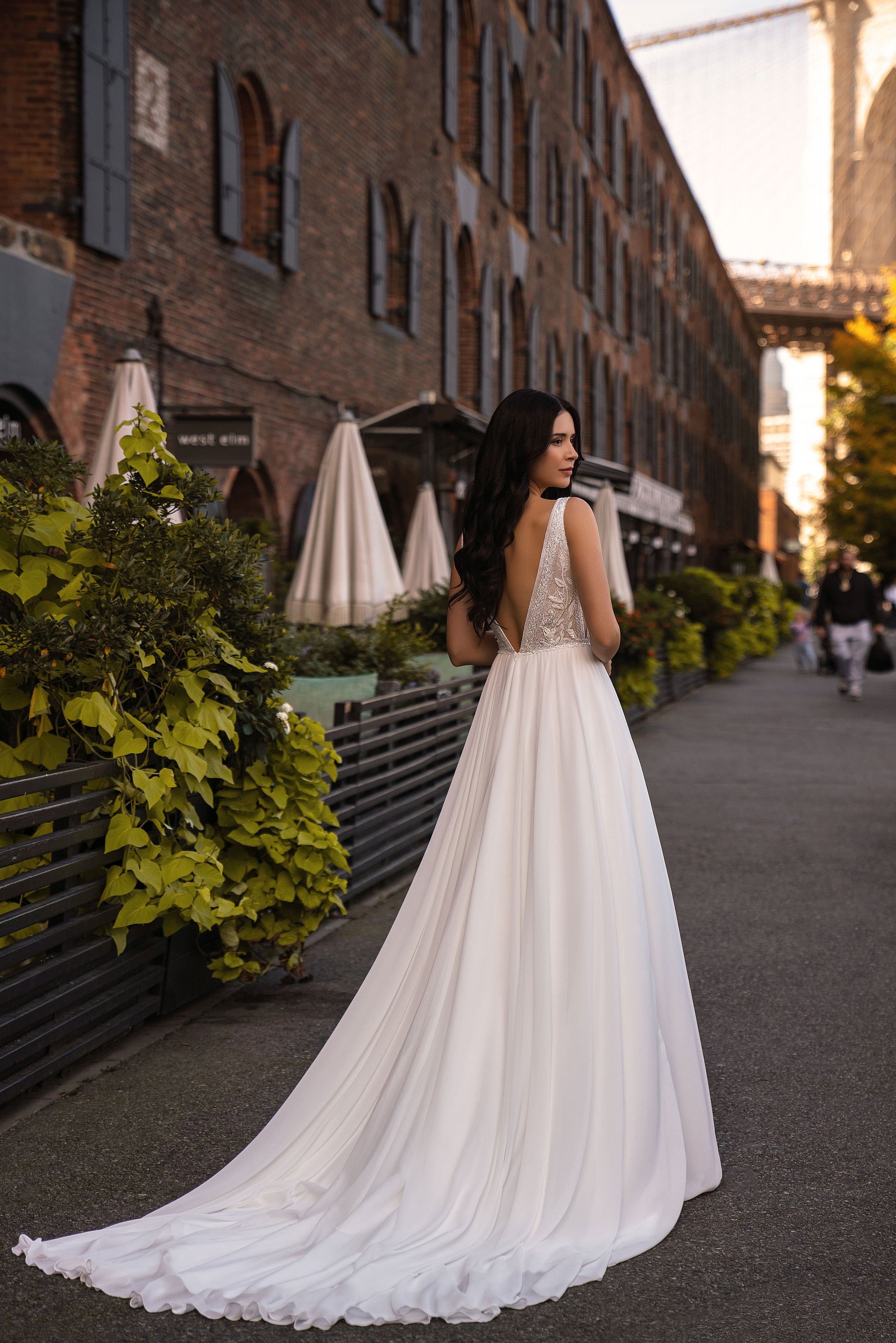 A-Line Chiffon Wedding Dress with Plunging V-Neck