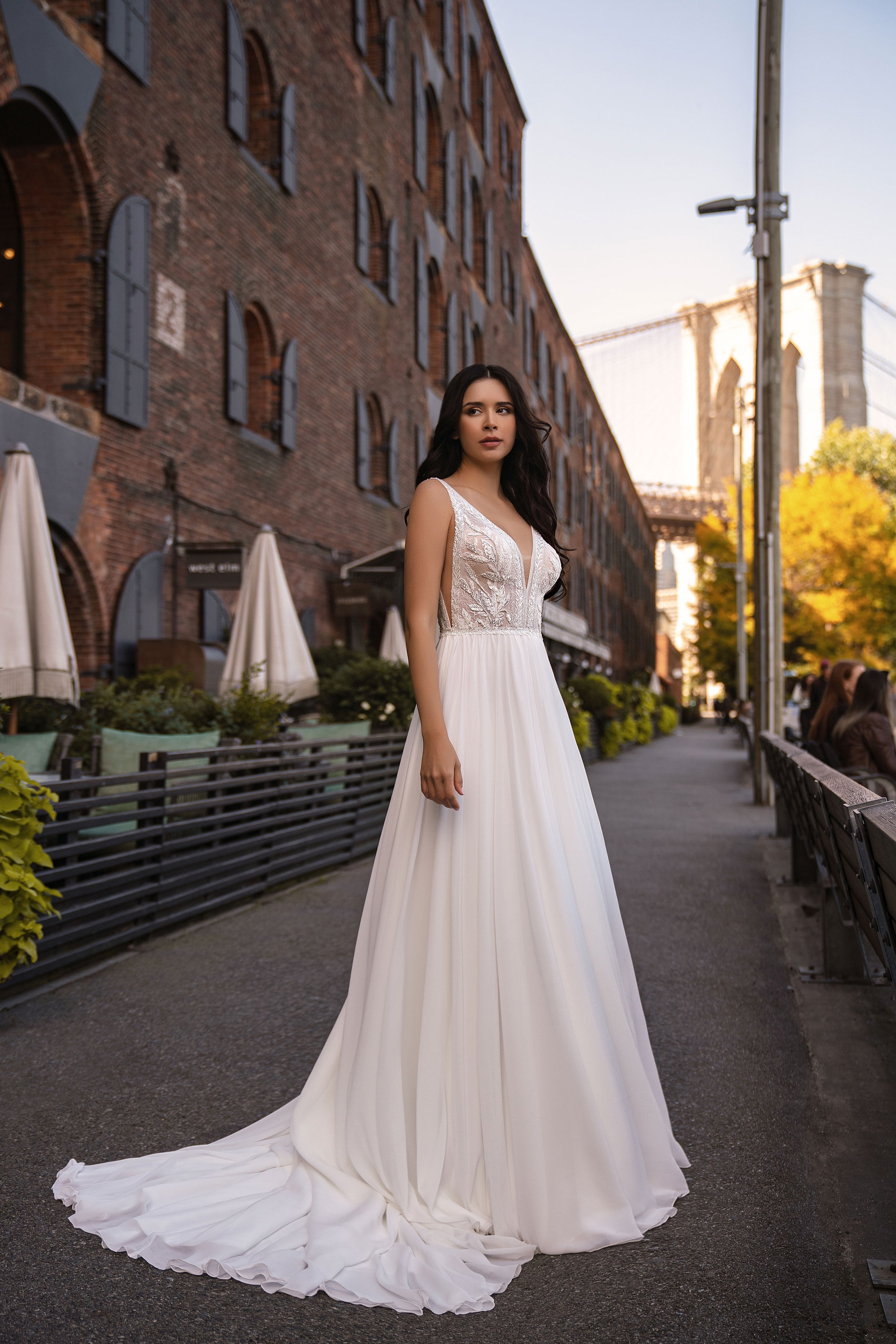 A-Line Chiffon Wedding Dress with Plunging V-Neck